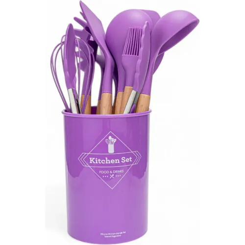 ICHIMATSU Jgo Utensilios De Silicona Para Cocina 12 Pz Mango Madera Akw-C02b(7242)