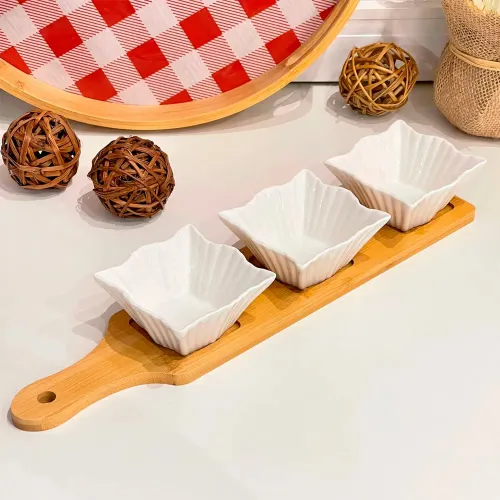 ICHIMATSU Set X 3 Salseras 9x9x4.5 Cm C/Base Mad Caja Regalo S-140