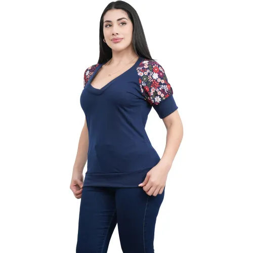 AZAYU Polo Manga Corta Mujer Marina