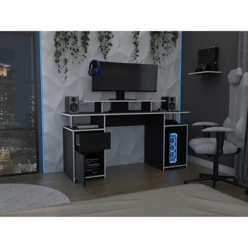 TUHOME Escritorio Gamer Recto Keria Con Nivel Para Monitor 1 Cajon 1 Puerta