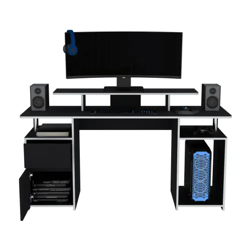 TUHOME Escritorio Gamer Recto Keria Con Nivel Para Monitor 1 Cajon 1 Puerta