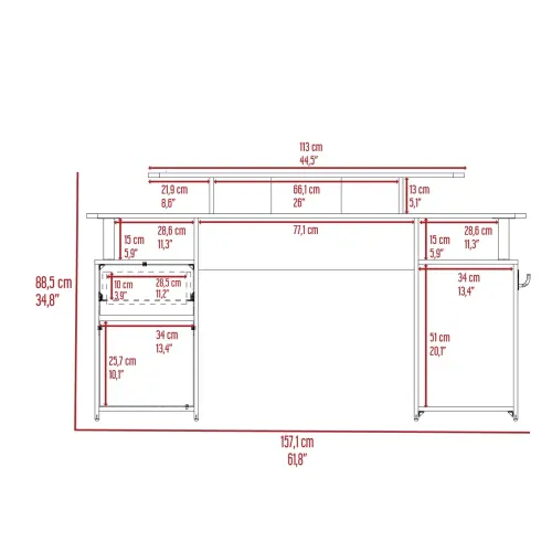 TUHOME Escritorio Gamer Recto Keria Con Nivel Para Monitor 1 Cajon 1 Puerta