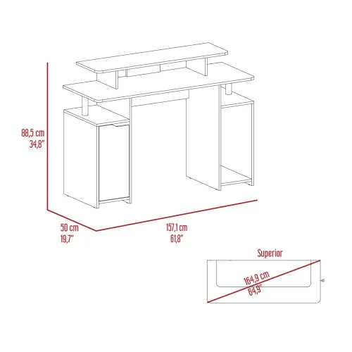 TUHOME Escritorio Gamer Recto Keria Con Nivel Para Monitor 1 Cajon 1 Puerta