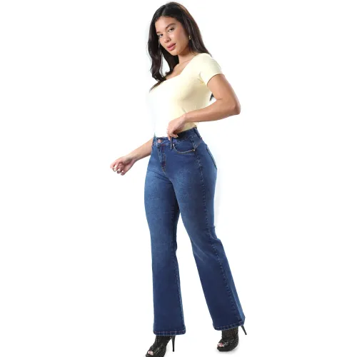 FORDAN JEANS Pantalon Jean Strech Mujer 3950 Flare Cintura Con Bolsillo