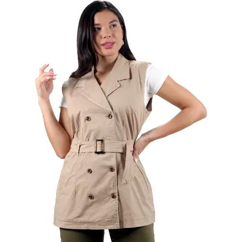 FORDAN JEANS Beige de Mujer modelo Chaleco Mujer 3932 Cuello Sastre Con Bolsillos Ojal Y Correa beiges mujer 2025102819105798898  