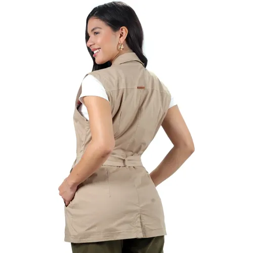 FORDAN JEANS Chaleco Mujer 3932 Cuello Sastre Con Bolsillos Ojal Y Correa