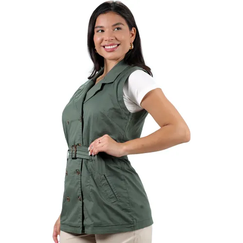 FORDAN JEANS Chaleco Mujer 3932 Cuello Sastre Con Bolsillos Ojal Y Correa