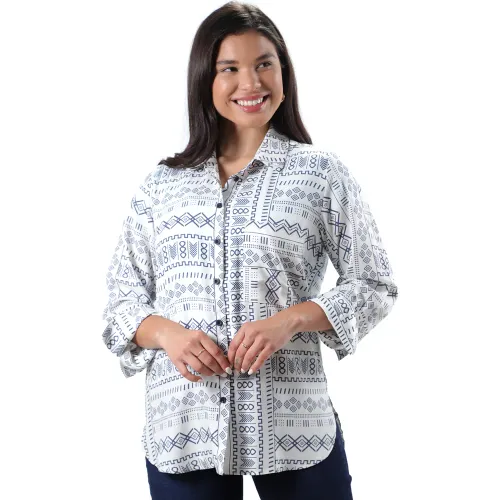 FORDAN JEANS Blanco de Mujer modelo Blusa Mujer 3938 Manga 3/4 Con Bolsillos blancos azules mujer 2025102819105799439  