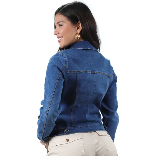 FORDAN JEANS Casaca Jean Strech Mujer 3939 Con Corte Delantero Y Bolsillo Parche