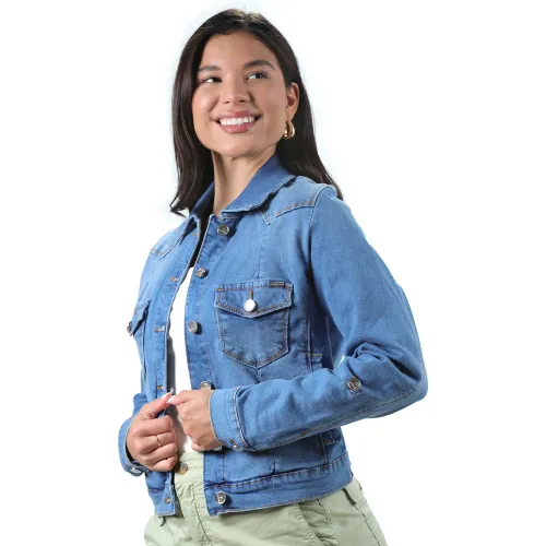 FORDAN JEANS Casaca Jean Strech Mujer 3939 Con Corte Delantero Y Bolsillo Parche