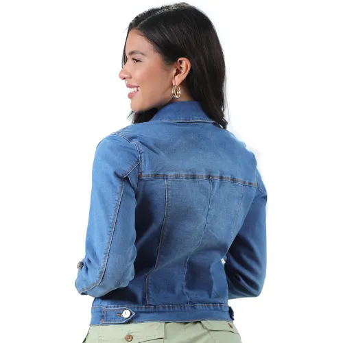 FORDAN JEANS Casaca Jean Strech Mujer 3939 Con Corte Delantero Y Bolsillo Parche