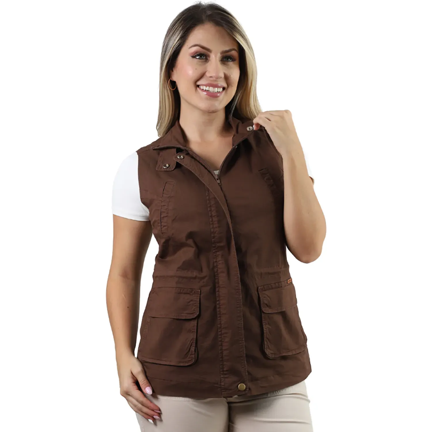 Chaleco Fordan Jeans Mujer 3945 Con Traba Cuello Y Abertura color chocolate | Platanitos
