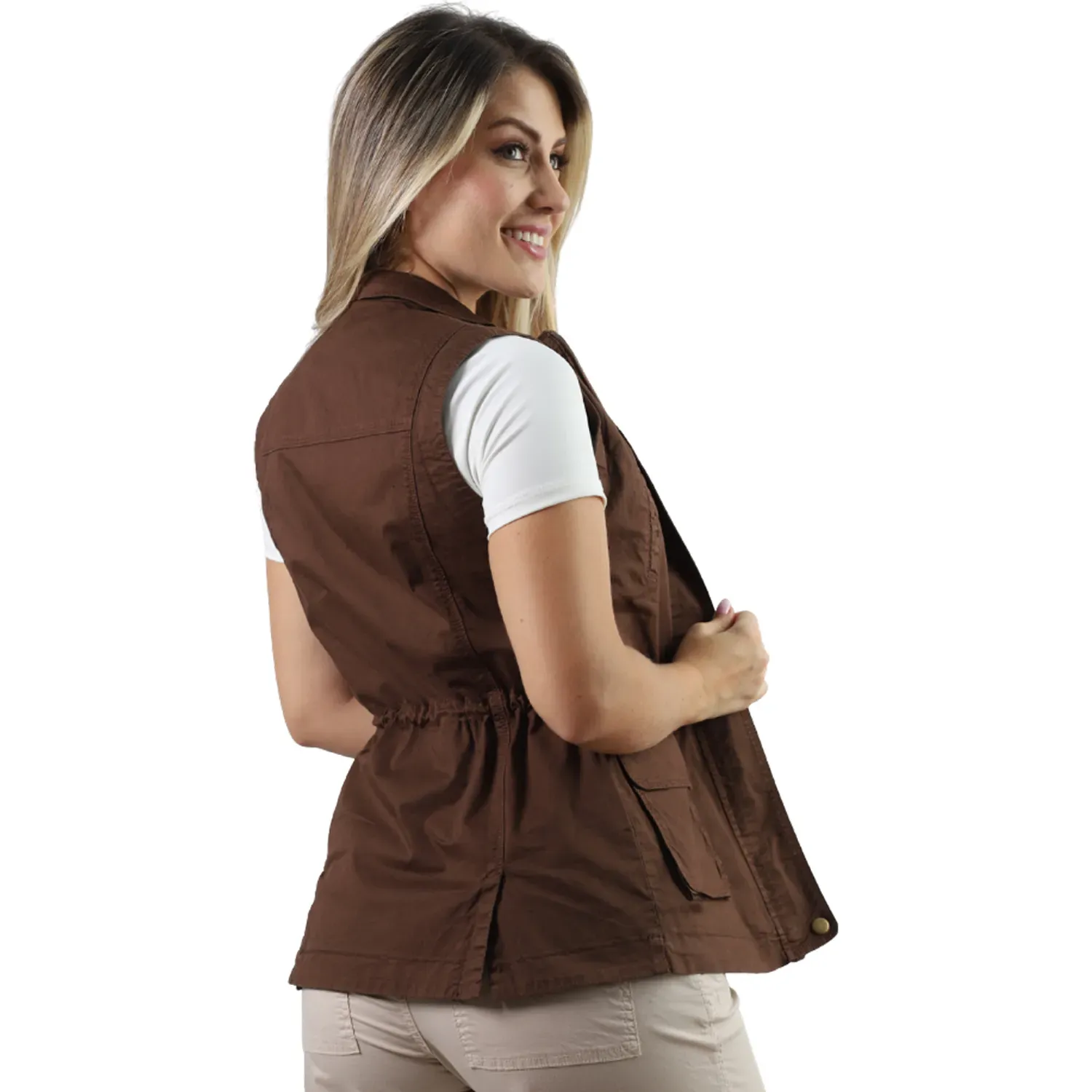 Chaleco Fordan Jeans Mujer 3945 Con Traba Cuello Y Abertura color chocolate | Platanitos
