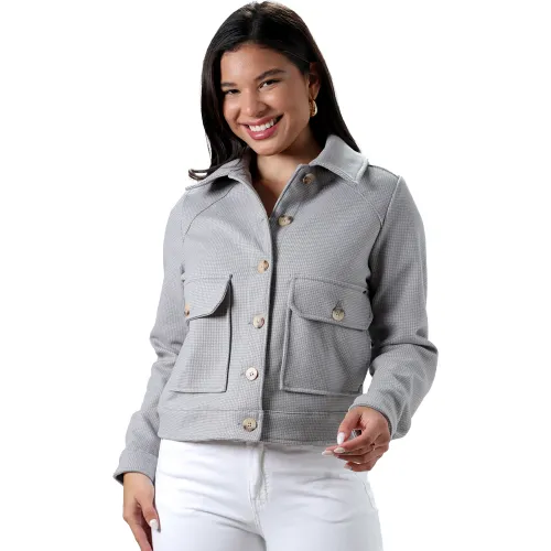 FORDAN JEANS Plateado de Mujer modelo Saco Mujer 3949 Cuello Camisero Bolsillo Parche plomos mujer 2025102819105799979  