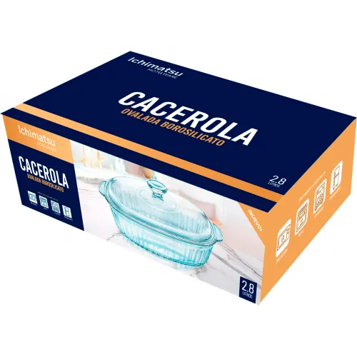 ICHIMATSU Cacerola Vidrio Borosilicato Ovalado P/Hornear 2.8l