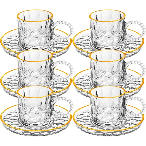 ICHIMATSU Set X 6 Taza C/Plato Vidrio B/Dorado 200 Ml Oct-Zs118707astj