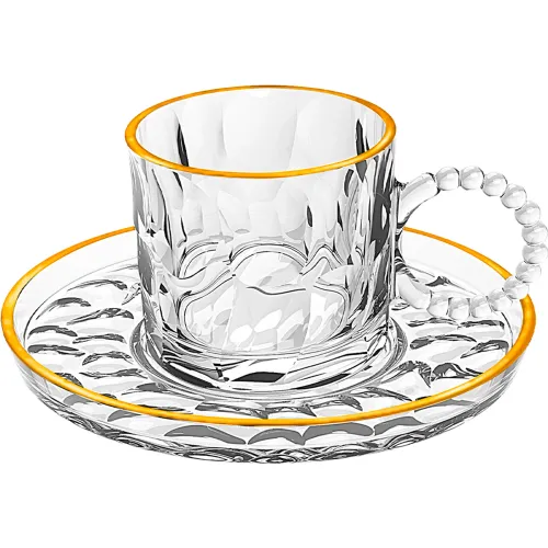 ICHIMATSU Set X 6 Taza C/Plato Vidrio B/Dorado 200 Ml Oct-Zs118707astj