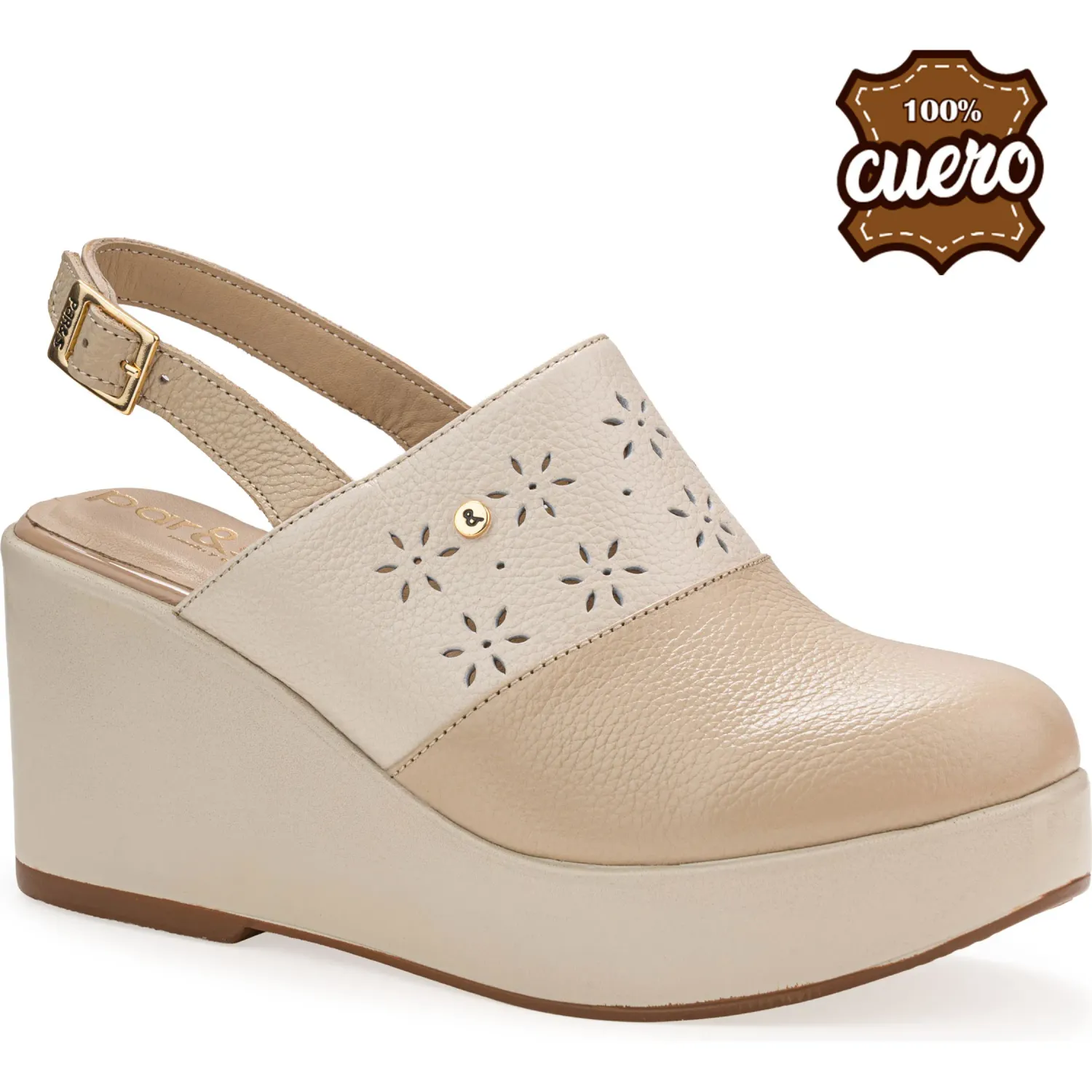 Zuecos Par&Ss Casuales De Cuero Para Mujer Ka25-Radelia color beige/hueso | Platanitos