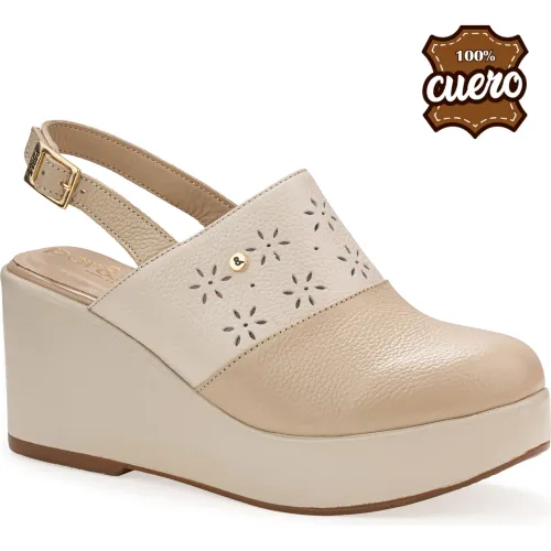 Zuecos Par&Ss Casuales De Cuero Para Mujer Ka25-Radelia color beige | Platanitos