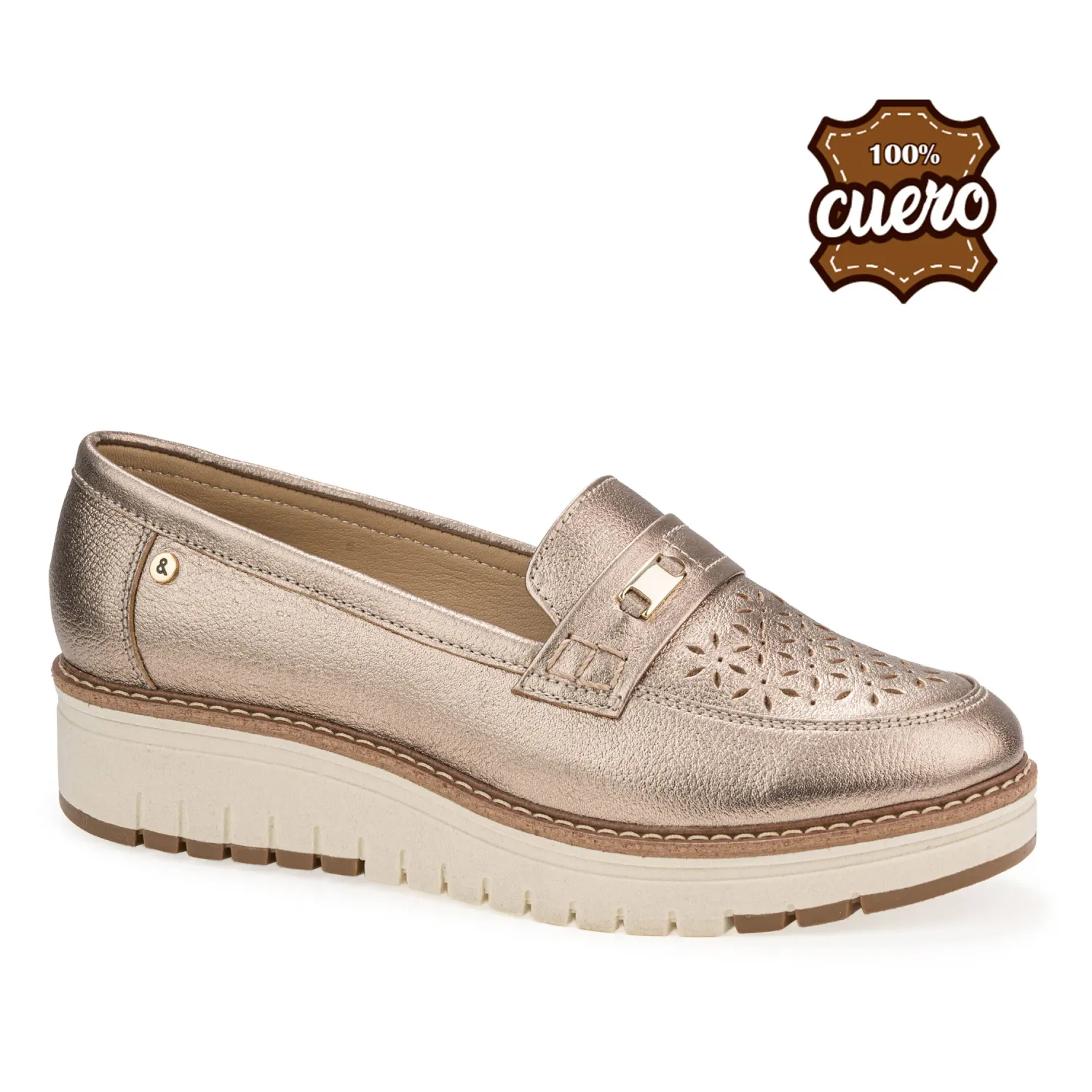 Mocasin Par&Ss Casual De Cuero Para Mujer Ka25q4-Kalika color platino oro | Platanitos