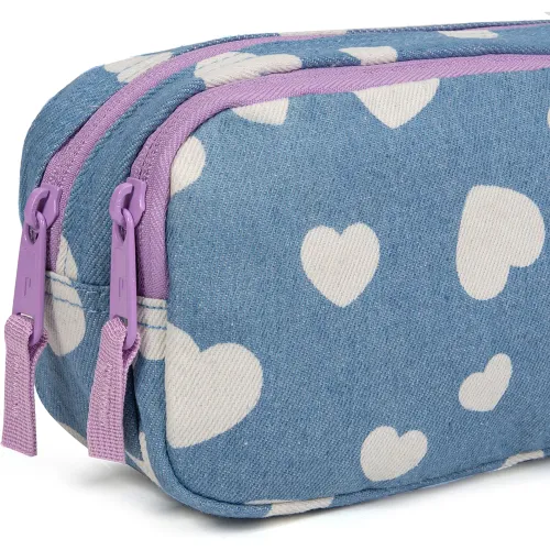 PORTA Cartuchera Escolar Niña Aura Denim Hearts