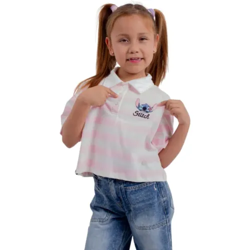 STITCH Blanco de Niña modelo Polo Manga Corta Niña Stitch Lls-098 blancos rosados niña 2025112816510555227