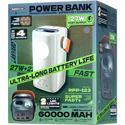 REMAX Power Bank Remax Rpp‑123 Gris 60000mah 27w Carga Rápida