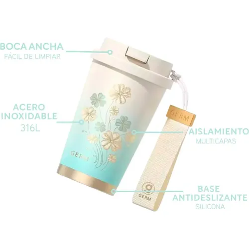 GERM Vaso Térmico Germ Trébol Celeste 390ml Acero Inoxidable