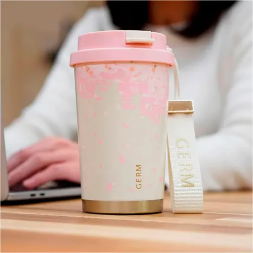 GERM Vaso Térmico Germ Sakura Flores Rosa 390ml Acero Inoxidable