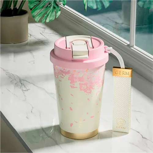 GERM Vaso Térmico Germ Sakura Flores Rosa 390ml Acero Inoxidable