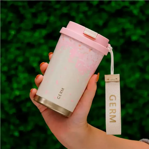 GERM Vaso Térmico Germ Sakura Flores Rosa 390ml Acero Inoxidable