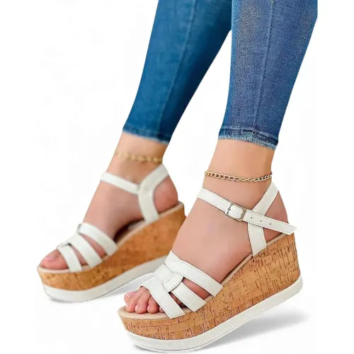 YOMAR Blanco de Mujer modelo Sandalia Mujer Cuña 7 Tres Correas blancos sintéticos mujer 2025121823413717747 Sintético Sintético