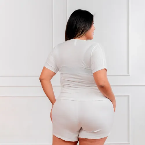  Polo Manga Corta Mujer Cuello Cuadrado Acanalada