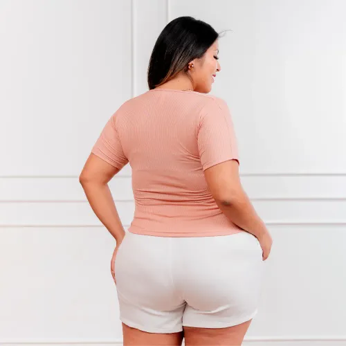  Polo Manga Corta Mujer Cuello Cuadrado Acanalada