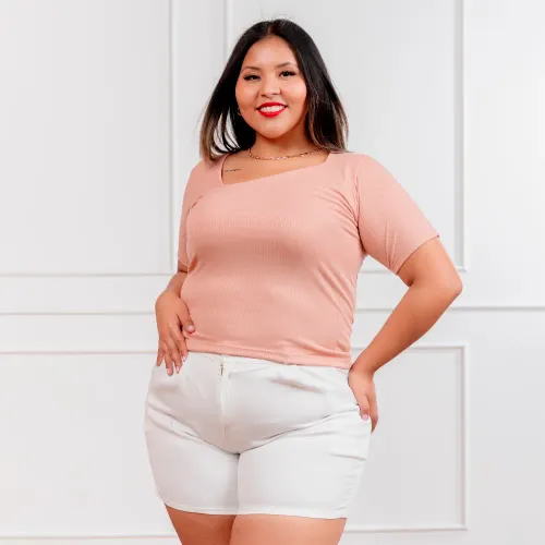 CORITEX Polo Manga Corta Mujer Asimetrico Acanalada