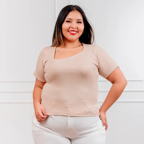  Polo Manga Corta Mujer Asimetrico Acanalada