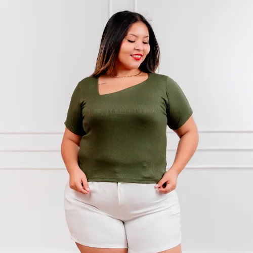  Polo Manga Corta Mujer Asimetrico Acanalada