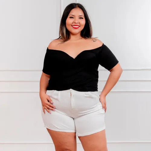  Polo Manga Corta Mujer Cruzado Acanalada