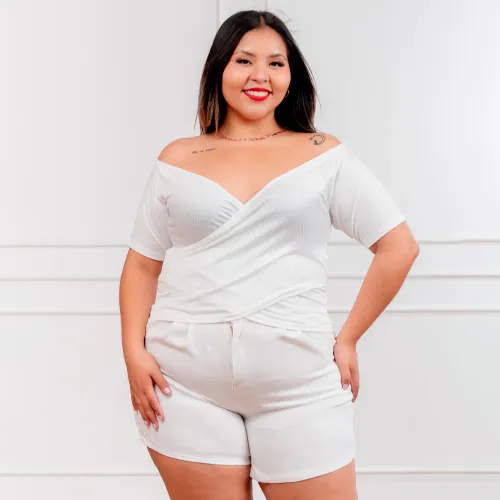  Polo Manga Corta Mujer Cruzado Acanalada