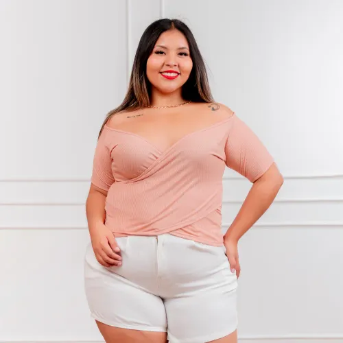  Polo Manga Corta Mujer Cruzado Acanalada