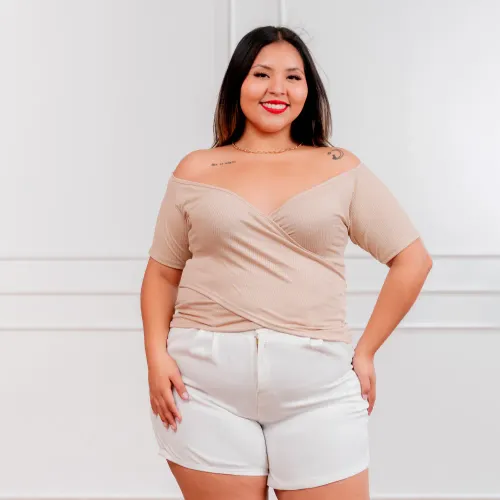  Polo Manga Corta Mujer Cruzado Acanalada