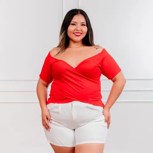  Polo Manga Corta Mujer Cruzado Acanalada