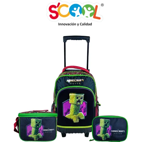 Scool Set Mochila Con Ruedas Niño Magic 3d Minecraft