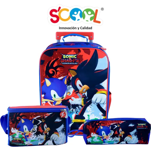 Scool Set Mochila Con Ruedas Niño Kombat Sonic