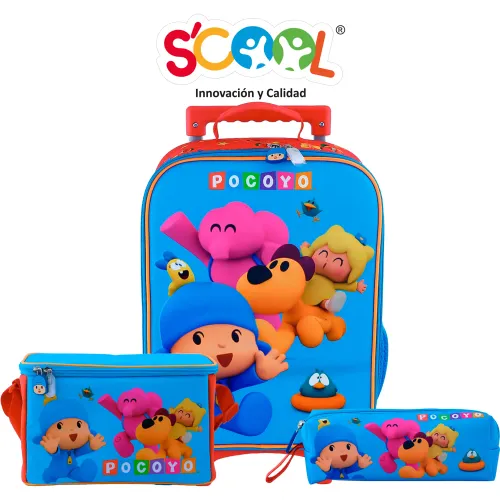 Scool Set Mochila Con Ruedas Niño Kombat Pocoyo