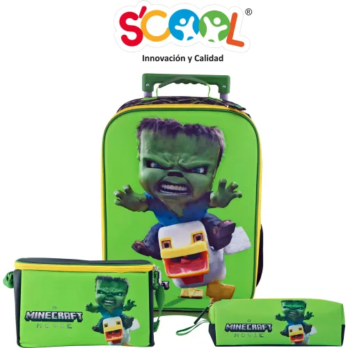 Scool Set Mochila Con Ruedas Niño Kombat Minecraft