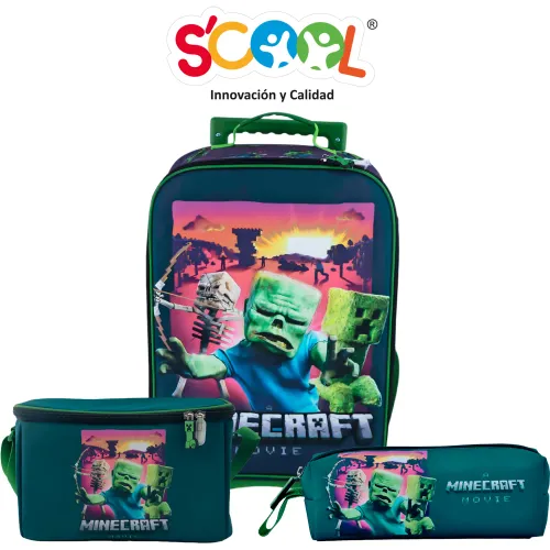 Scool Set Mochila Con Ruedas Niño Kombat Minecraft