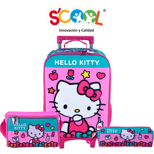Scool Set Mochila Con Ruedas Niña Kombat Hello Kitty