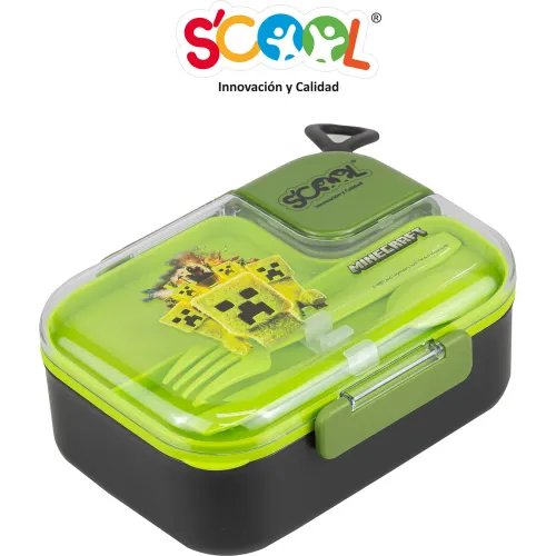 Scool  modelo Taper Niño Acero Con Cubiertos Y División 1 Lt Minecraft 2025123017024453617  