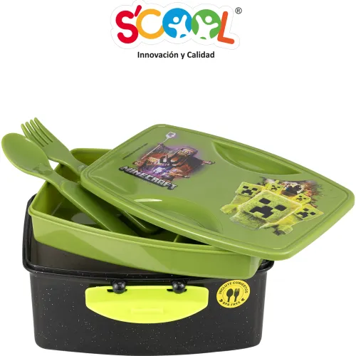 Scool Taper Niño 1.1 Lt Con División Y Cubiertos Minecraft